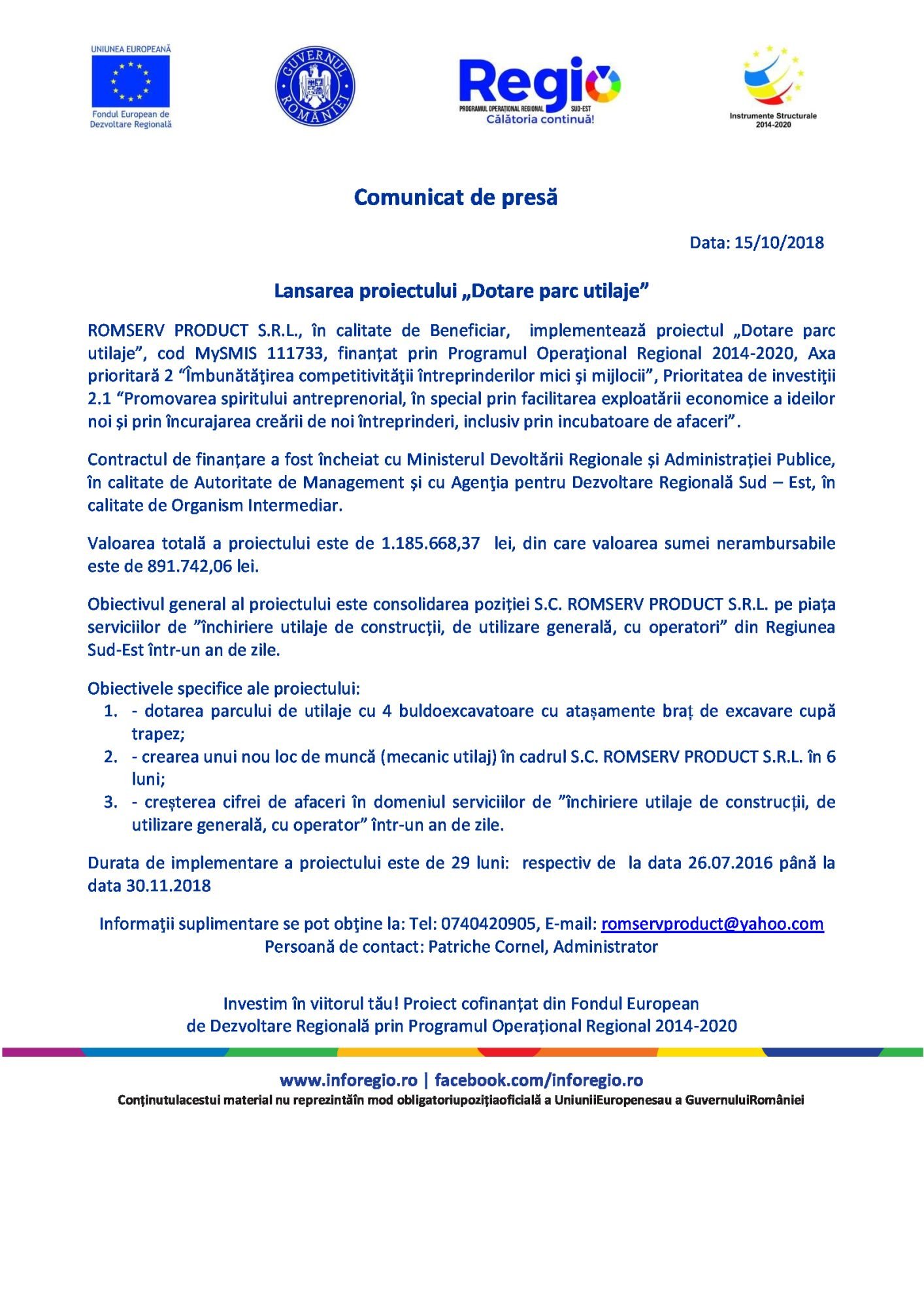 Lansarea proiectului ”Dotare parc utilaje”