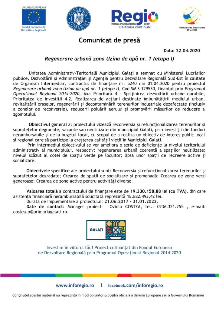 Regenerare urbană zona Uzina de apă nr. 1 (etapa I)