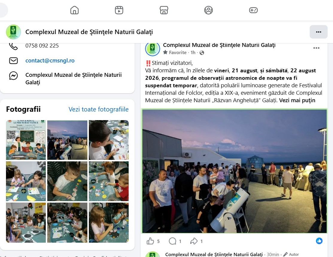 Observațiile astronomice de noapte, „poluate luminos” de Festivalul de Folclor