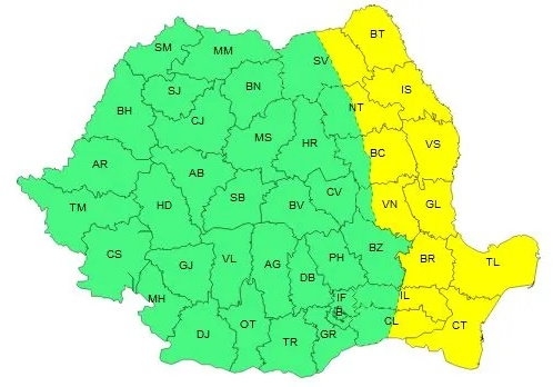 Avertizare meteo de vânt puternic, luni şi marţi