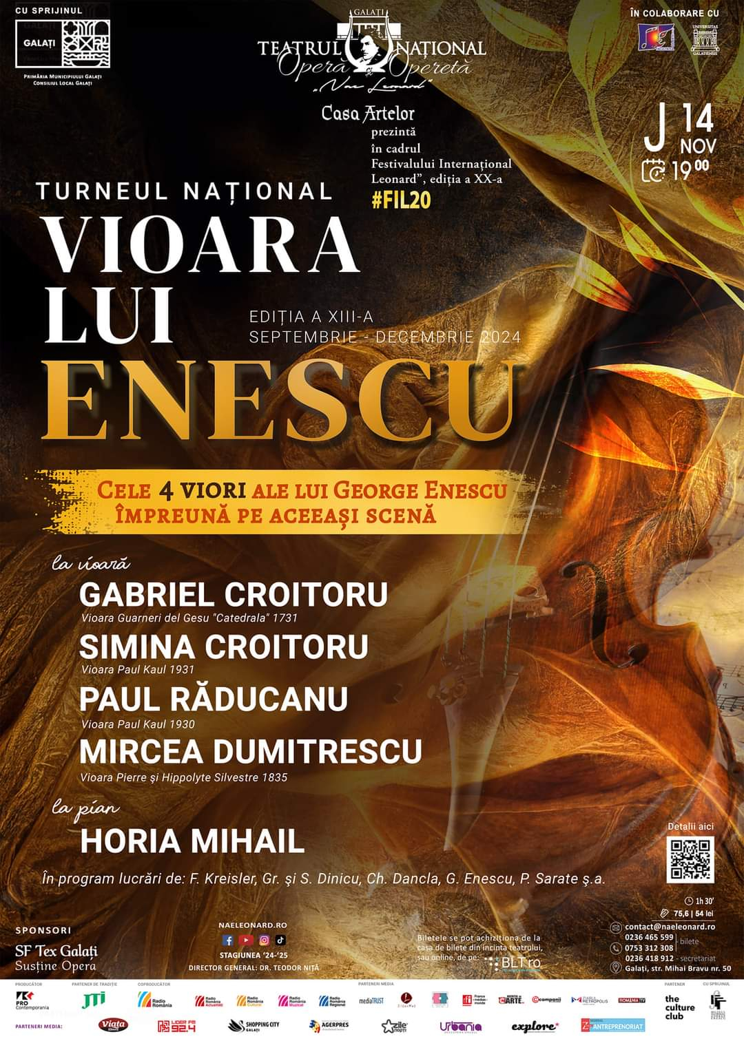 Cele patru viori ale lui George Enescu, prima dată pe aceeaşi scenă