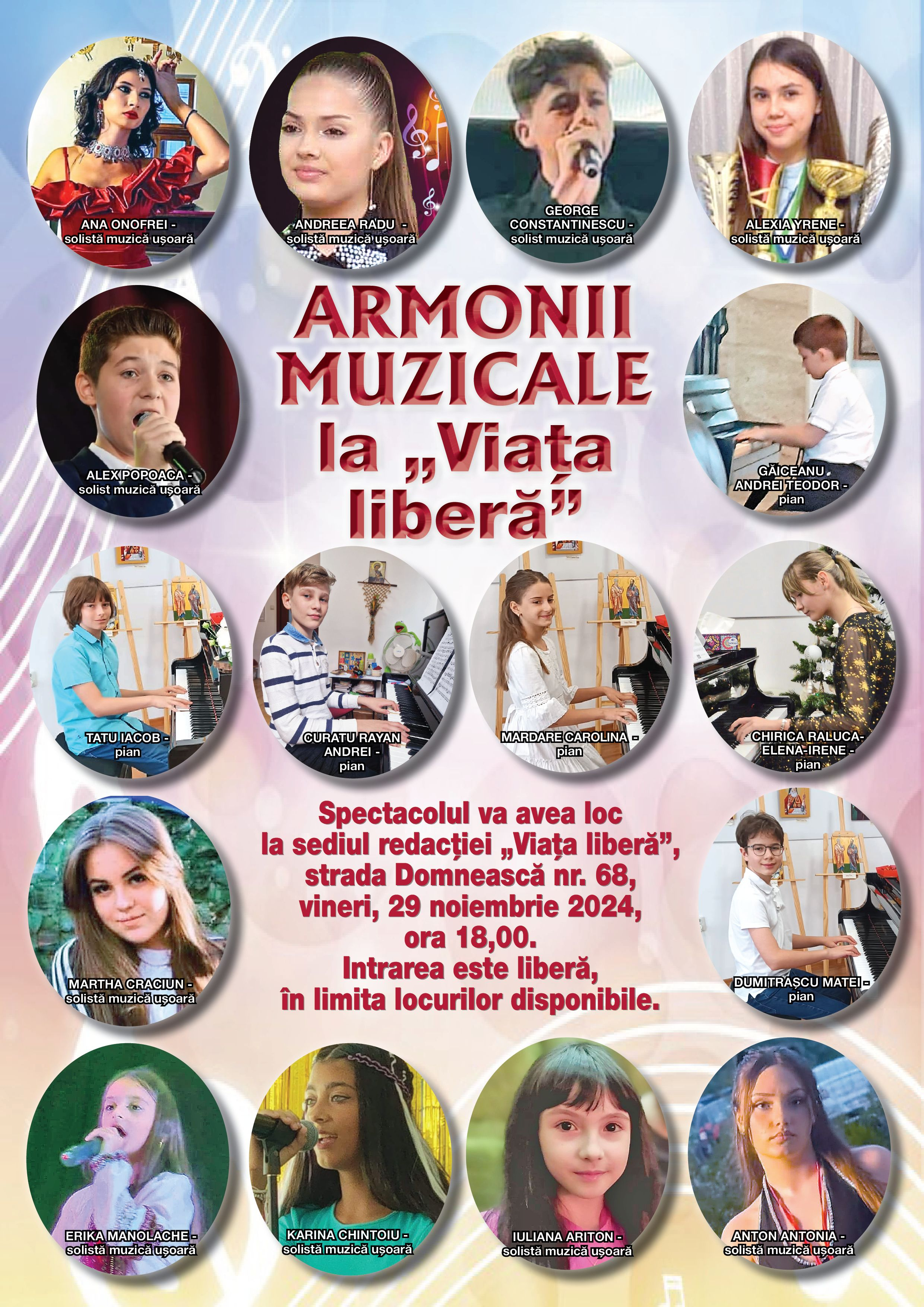 Muzică ușoară și acorduri de pian cu tineri artiști, în foaierul redacției „Viaţa liberă” (video)