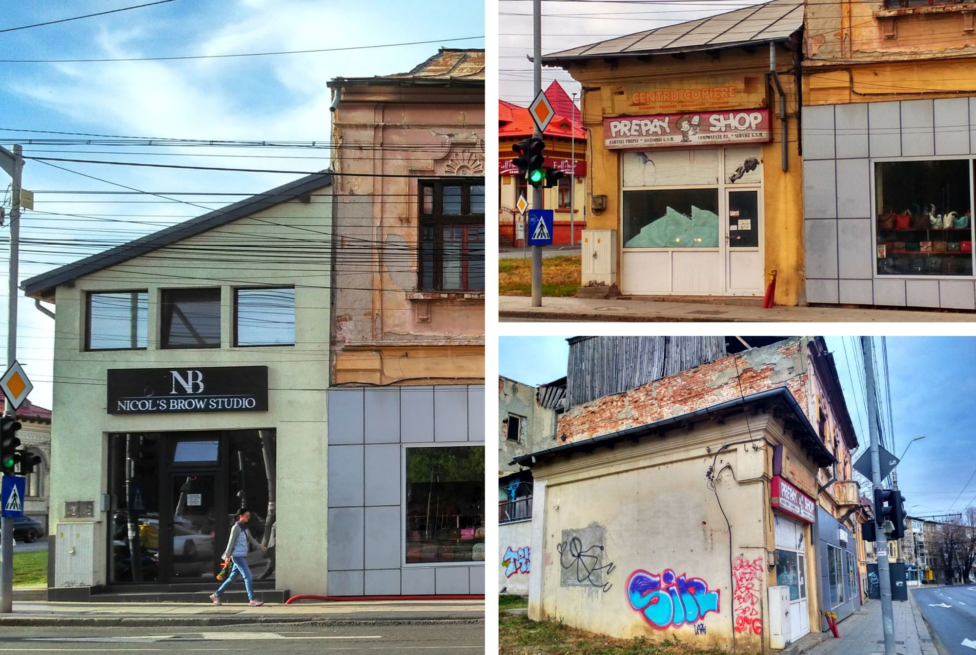 Corp de clădire renovat și supraînălțat, în coasta unei ruine