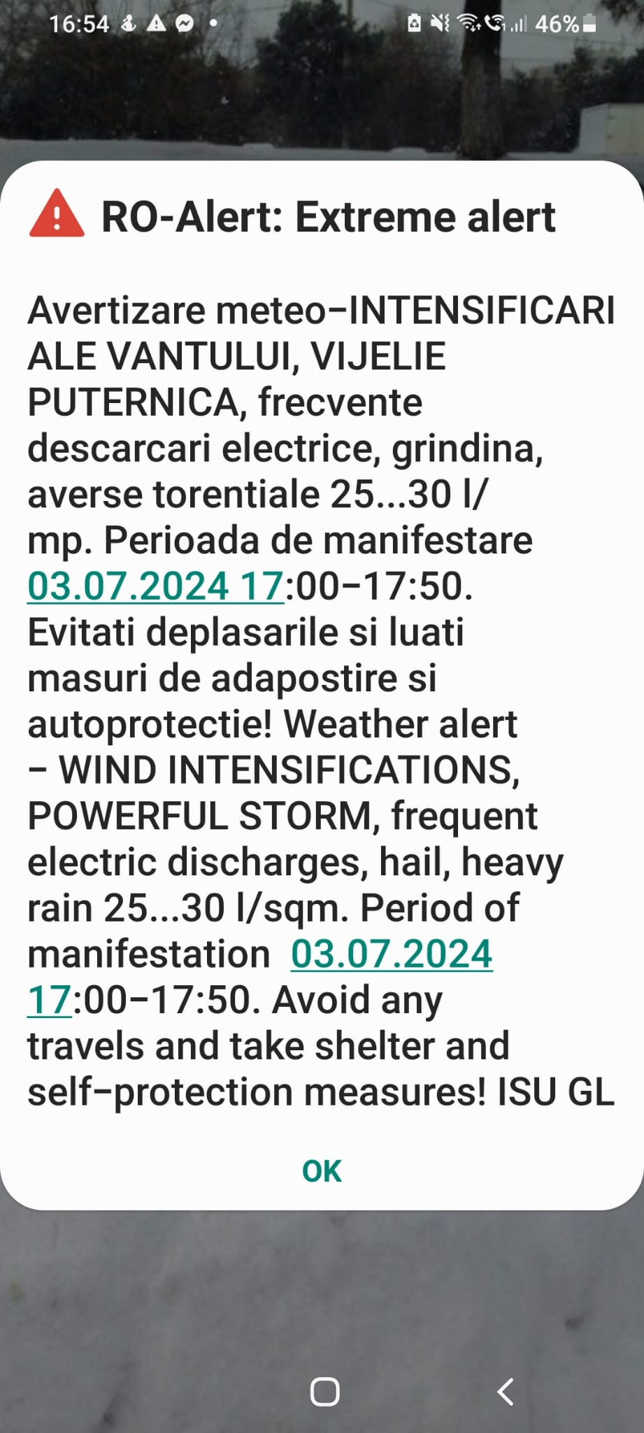 Avertizare RO-alert, după ce începuseră ploaia şi furtuna