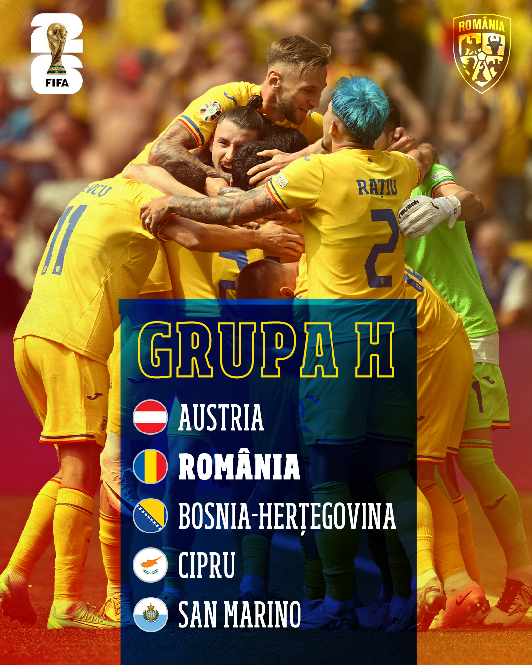 Norocul le-a surâs tricolorilor la tragerea la sorţi din preliminariile Campionatului Mondial