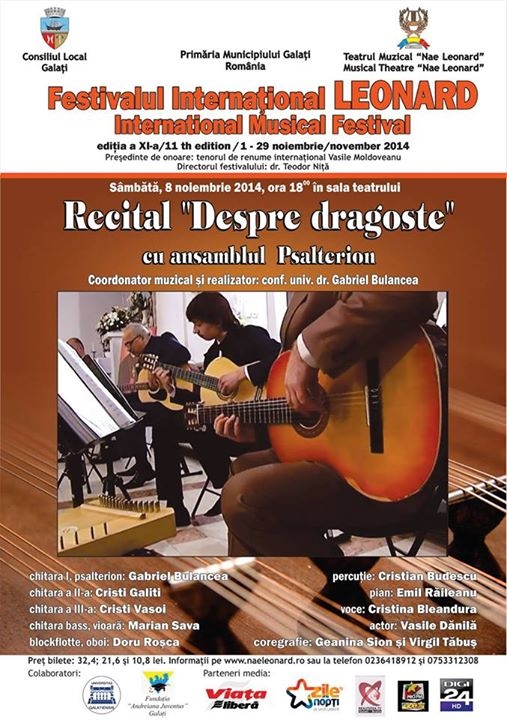 Festivalul Muzical Internaţional „Leonard” - La Galaţi, despre dragoste, cu Psalterion