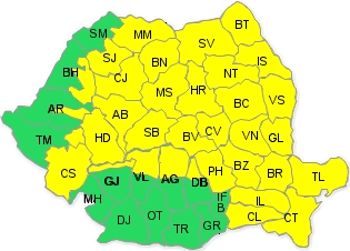 COD GALBEN de ploi torențiale și instabilitate atmosferică în 35 de județe, printre care și Galați