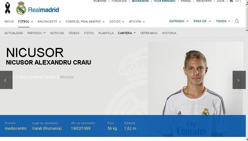 Cadet la REAL MADRID şi dorit de SELECŢIONATA Spaniei, gălăţeanul Nicuşor Craiu a ales naţionala României
