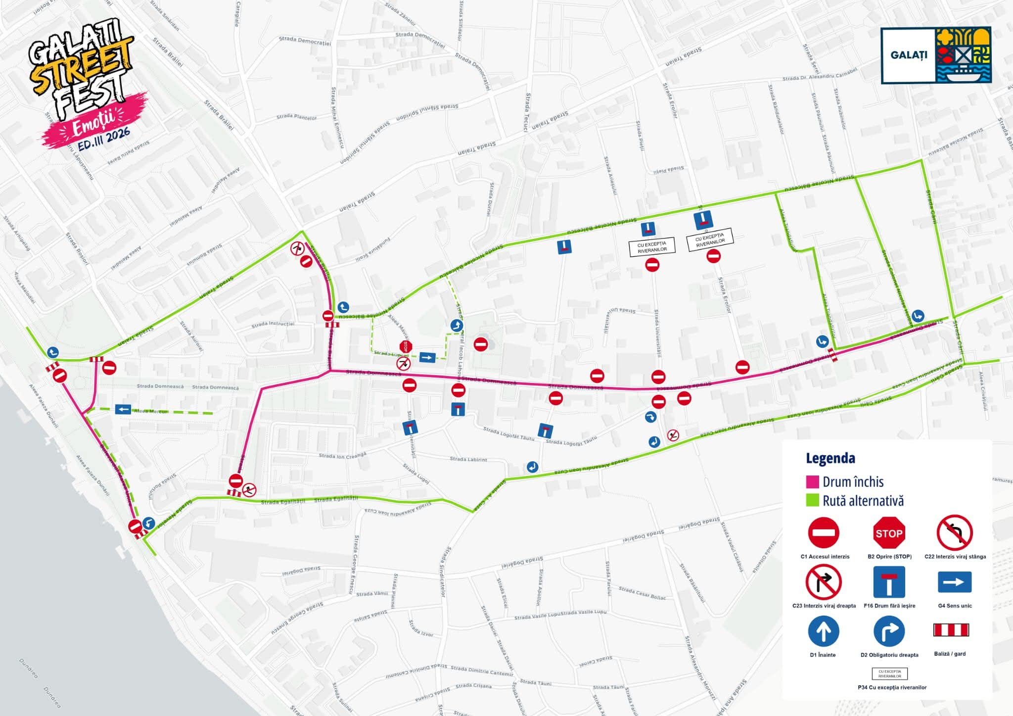 Restricții de trafic 3 zile 5 străzi - Galați StreetFest 2026