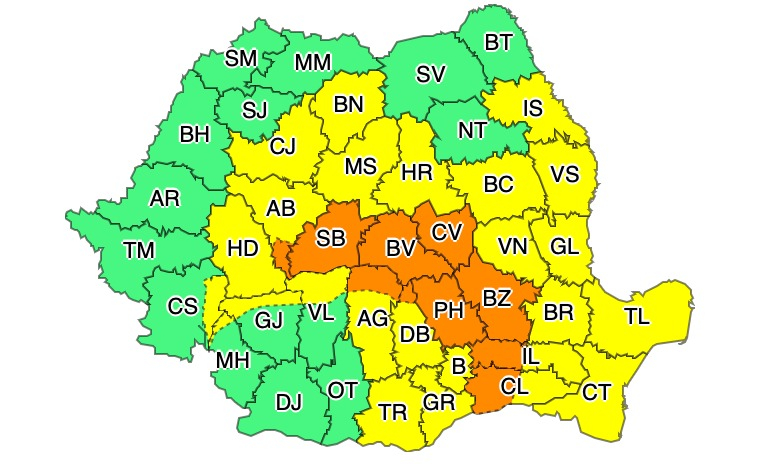 Cod galben de ploi și vijelii în Galați