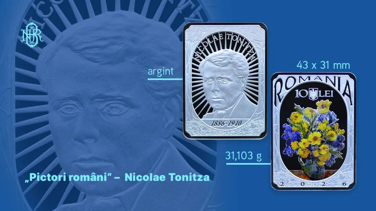 Prima monedă dreptunghiulară lansată de BNR, dedicată pictorului Nicolae Tonitza