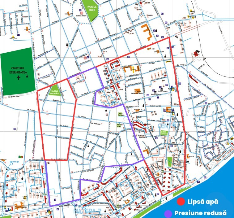 Apă oprită timp de 24 de ore în mai multe cartiere din Galați
