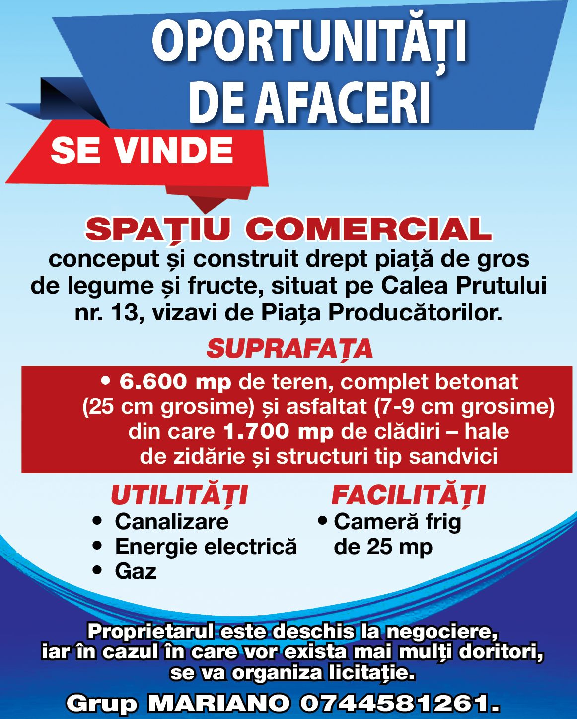 Spațiu comercial de vânzare