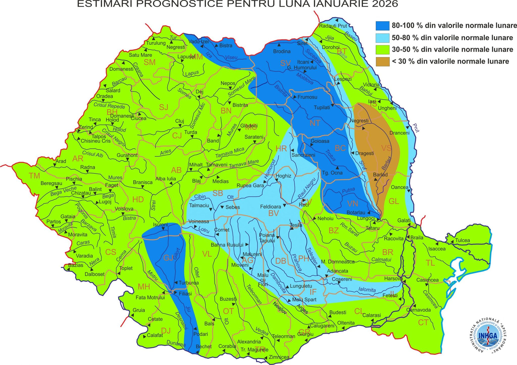 Debite mai ridicate pe Siret și Prut, în zona Galațiului