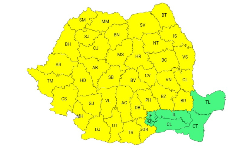 Ploaie, lapoviţă şi vijelii timp de 24 de ore. Cod galben de vreme rea la Galaţi