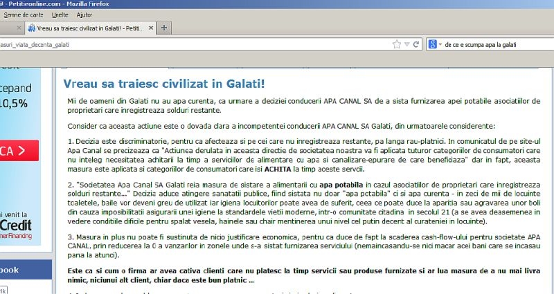 PETIŢIE ONLINE/ Gălăţenii cer demisia conducerii Apă Canal