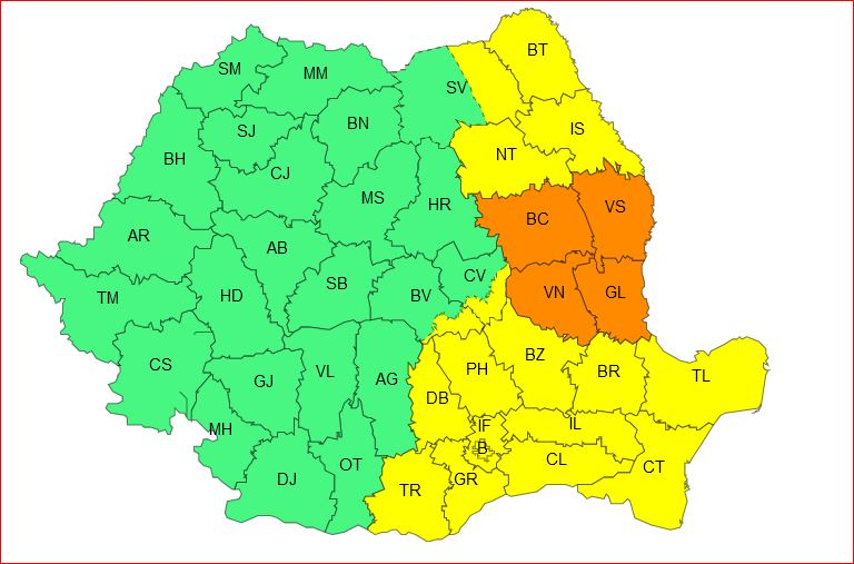 Galaţiul, sub Cod portocaliu de instabilitate atmosferică
