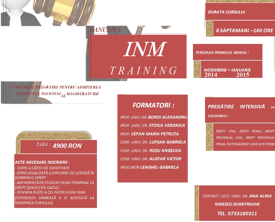 ADMITERE LA MAGISTRATURĂ, I.N.M. ŞI ÎN PROFESIA DE AVOCAT/ CURSURI DE PREGĂTIRE INTENSIVĂ
