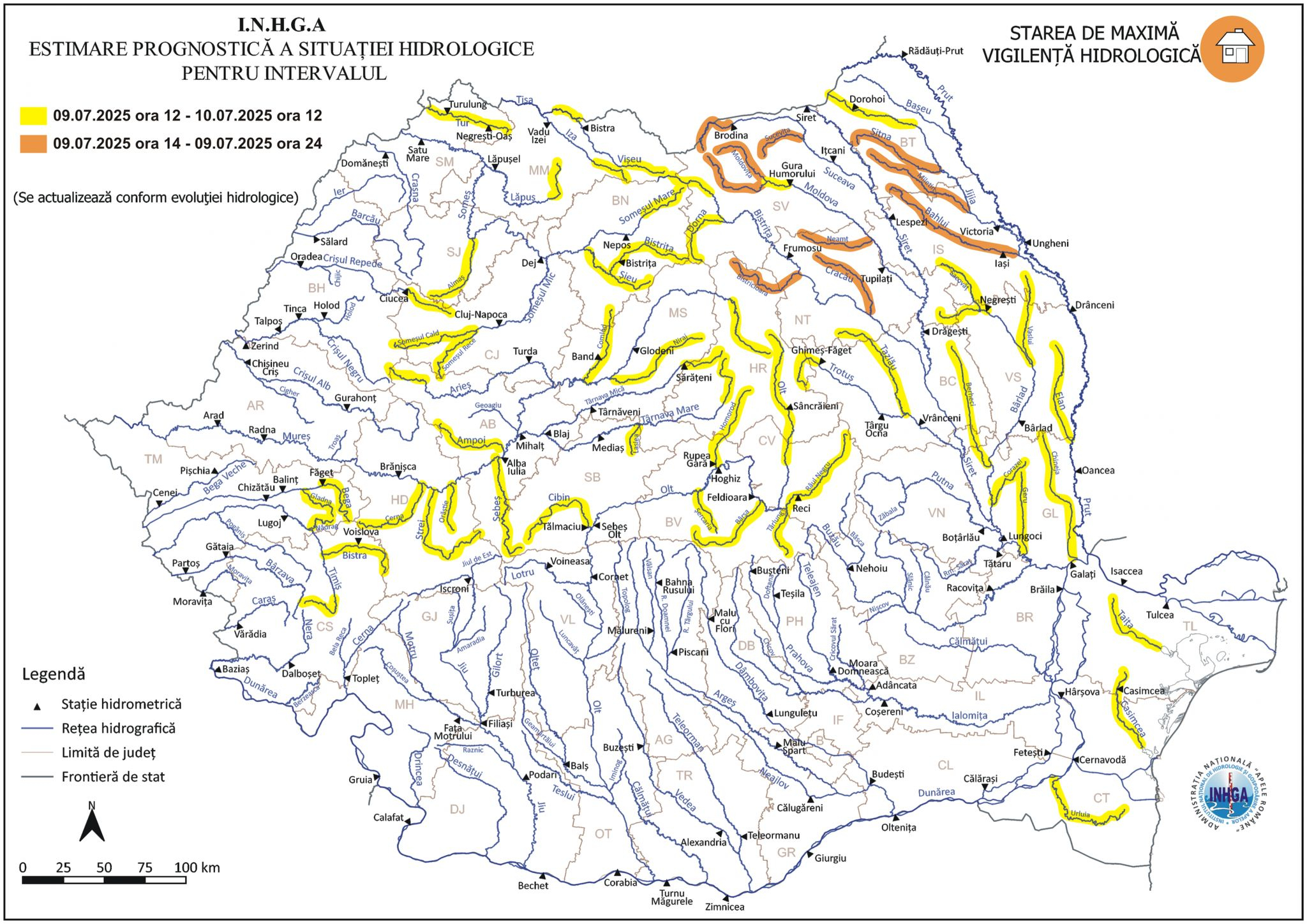 Avertizare hidrologică în județele Galați, Iași, Vaslui și Botoșani