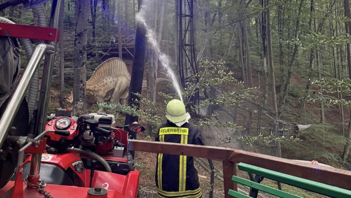 Dinozaur făcut scrum într-un incendiu la Dino Parc Râșnov