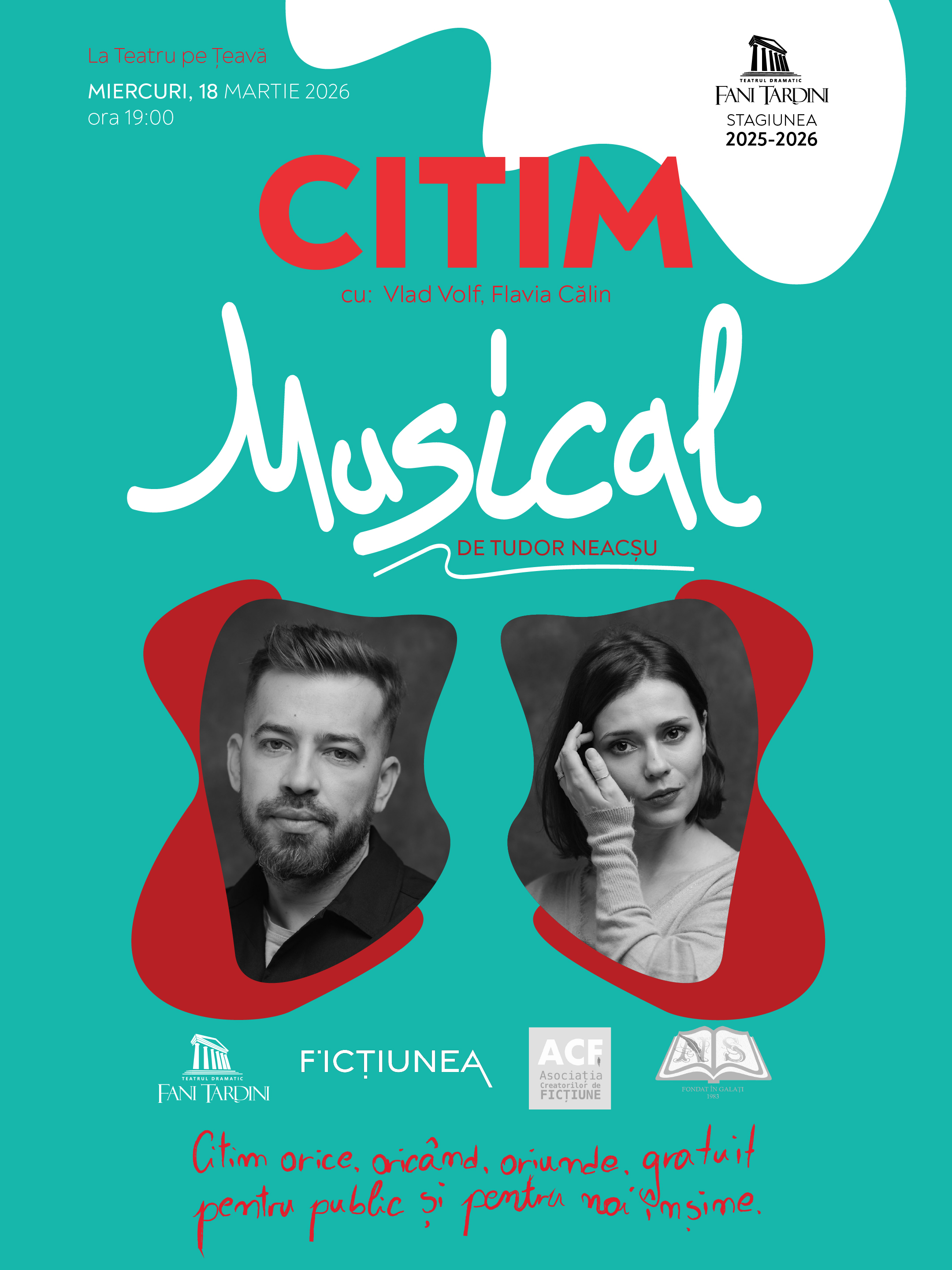 Spectacol-lectură după „Musical”, la Teatru pe Țeavă