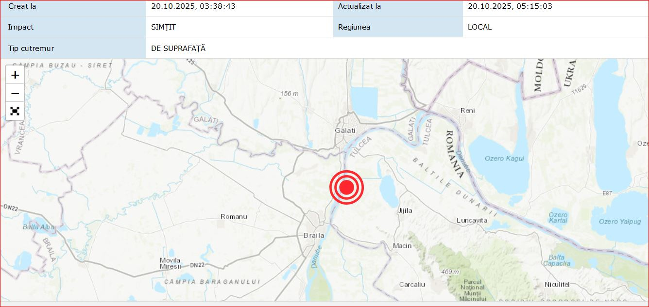 Cutremur de suprafaţă la Brăila, resimţit şi la Galaţi