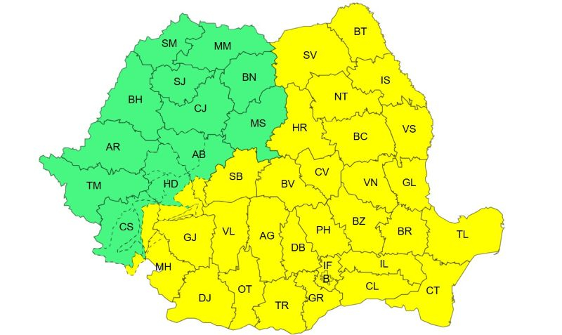 Cod galben de ploi la Galați, până sâmbătă seară