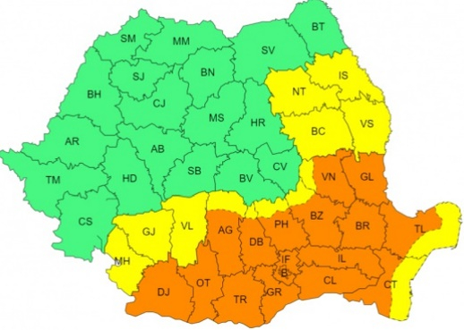 Cod portocaliu de caniculă în Galaţi, până miercuri