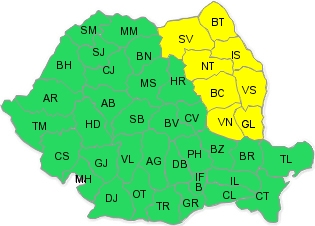 Cod galben de precipitaţii pentru judeţul Galaţi 