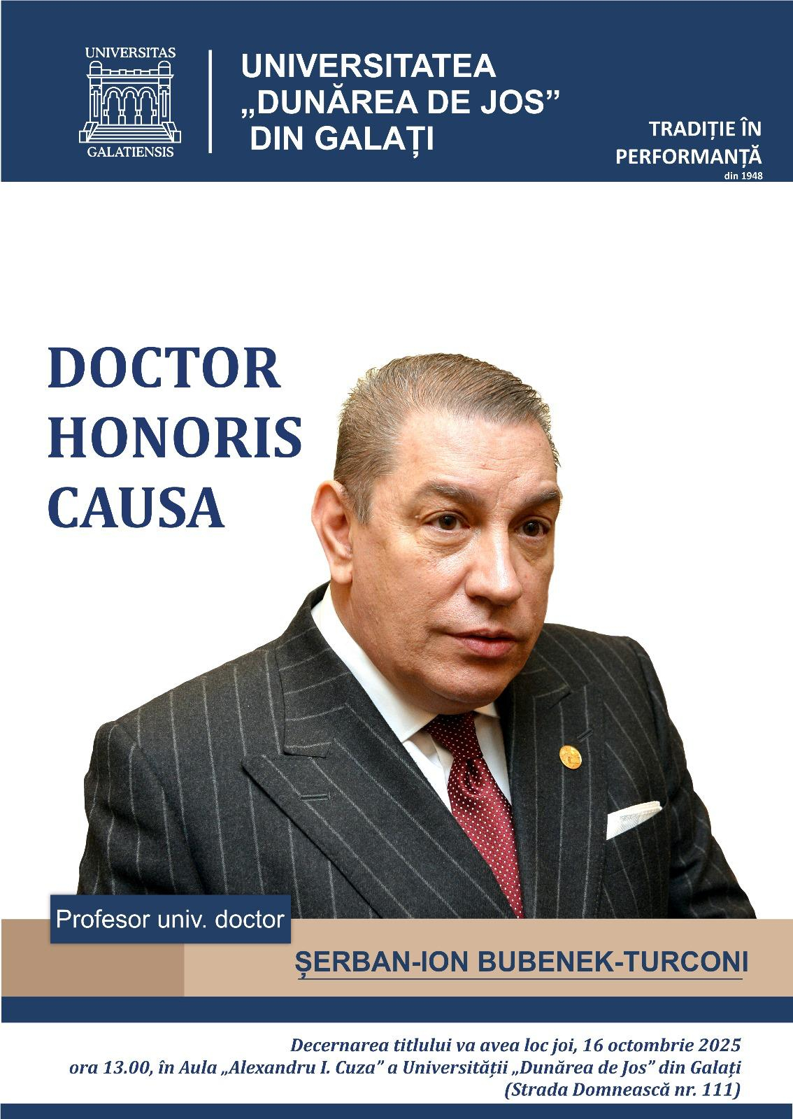 Un Cetăţean de Onoare al Galaţiului devine Doctor Honoris Causa