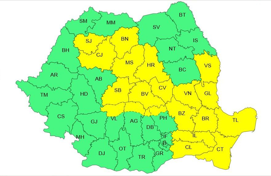 Atenţionare meteo prelungită şi la Galaţi