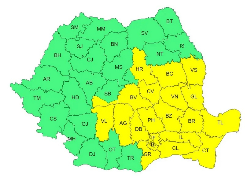 Cod galben de ploi în Galaţi, până la ora 23.00