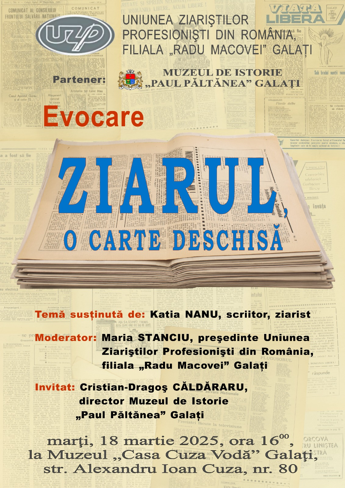 "Ziarul, o carte deschisă", evocare organizată de UZPR