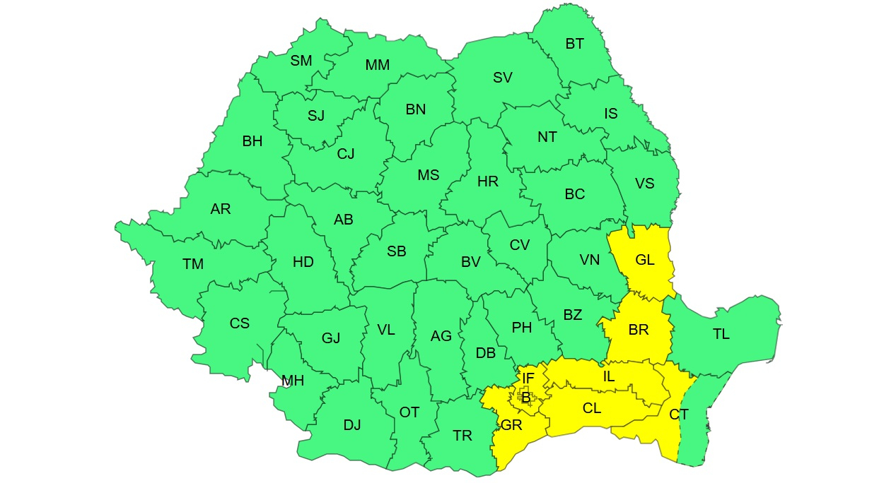 Cod galben de caniculă la Galaţi şi Brăila