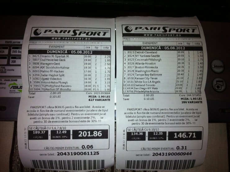 Pariurile în cotă fixă vor fi impozitate cu 2% din câştigul net realizat pe un bilet