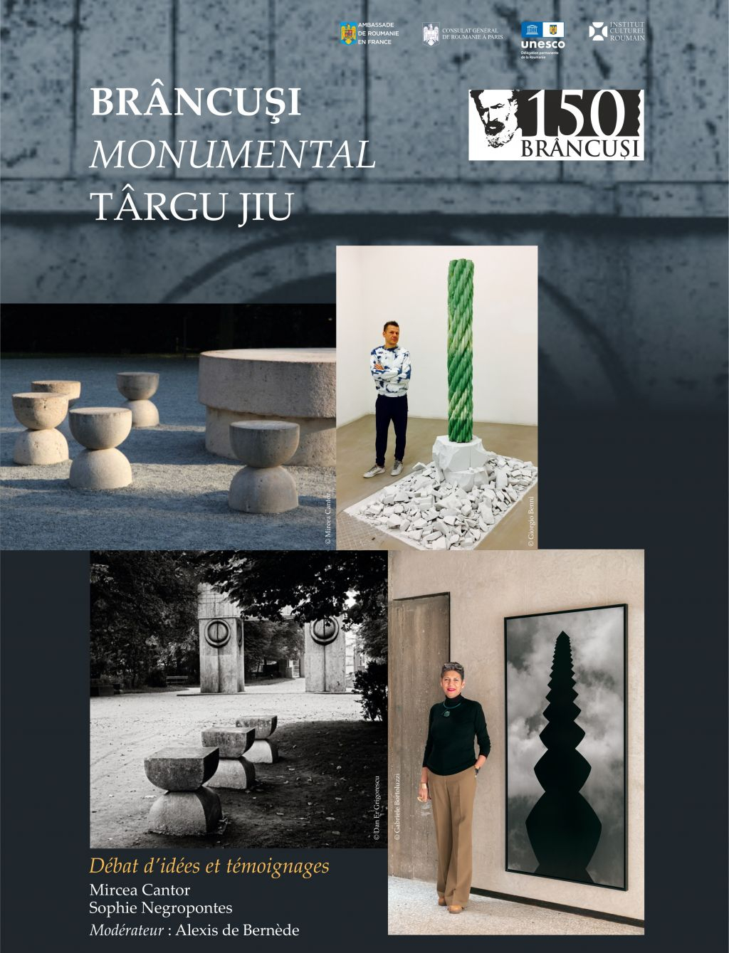 Expoziție Brâncuși, pe zidul exterior al grădinii Palatului Béhague